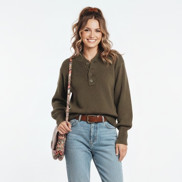 Vintage 100% Wool Olive Drab Sweater – Military Style – Size S - Picture 1 of 11